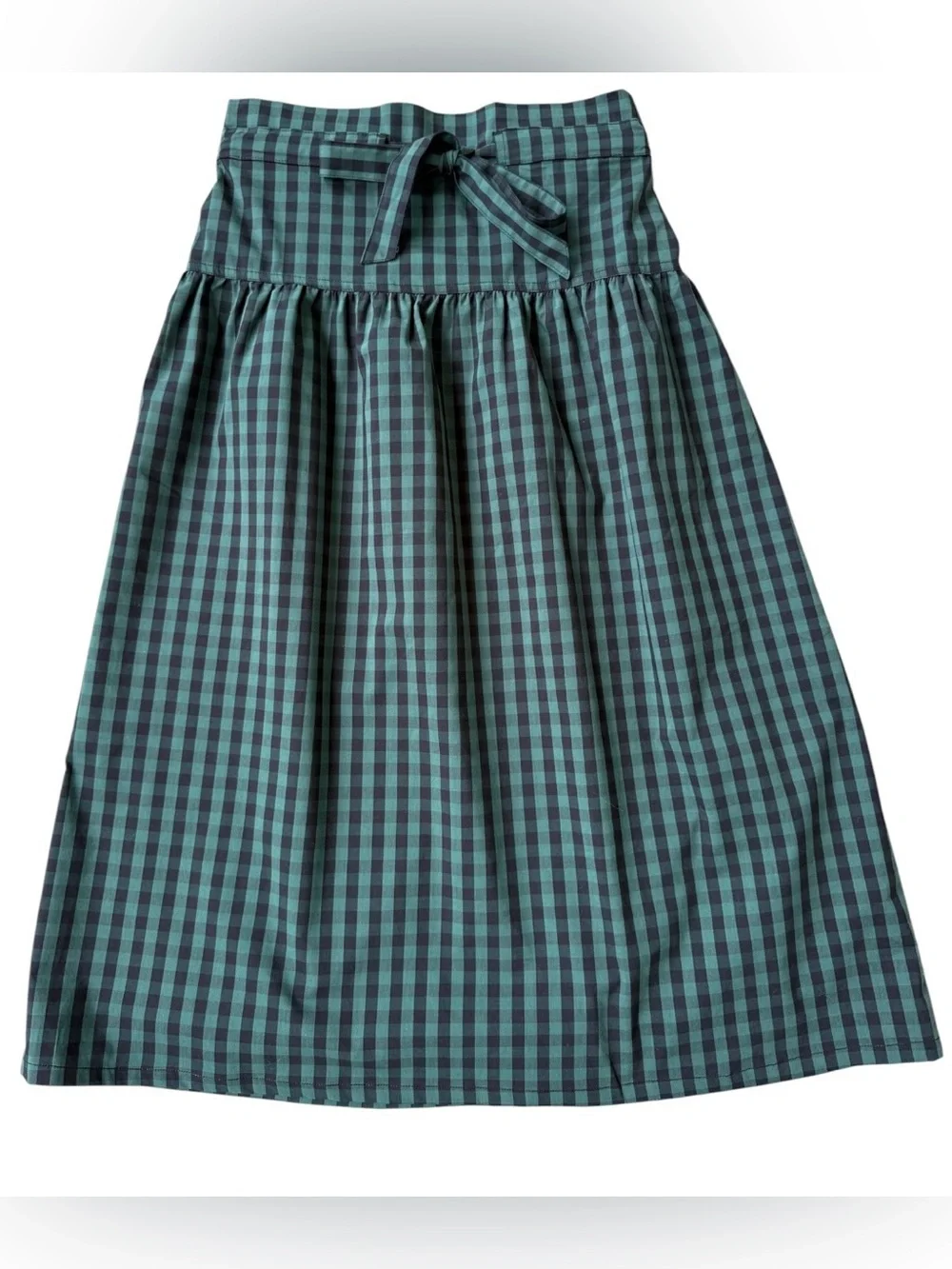 NWT DRAPER JAMES RSVP Paperbag Waist Midi gingham Skirt Bow Green